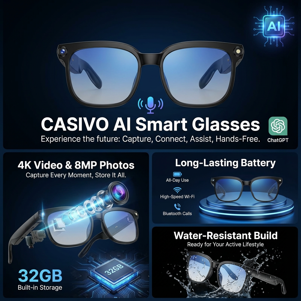 AI Smart Glasses with Camera and Audio
