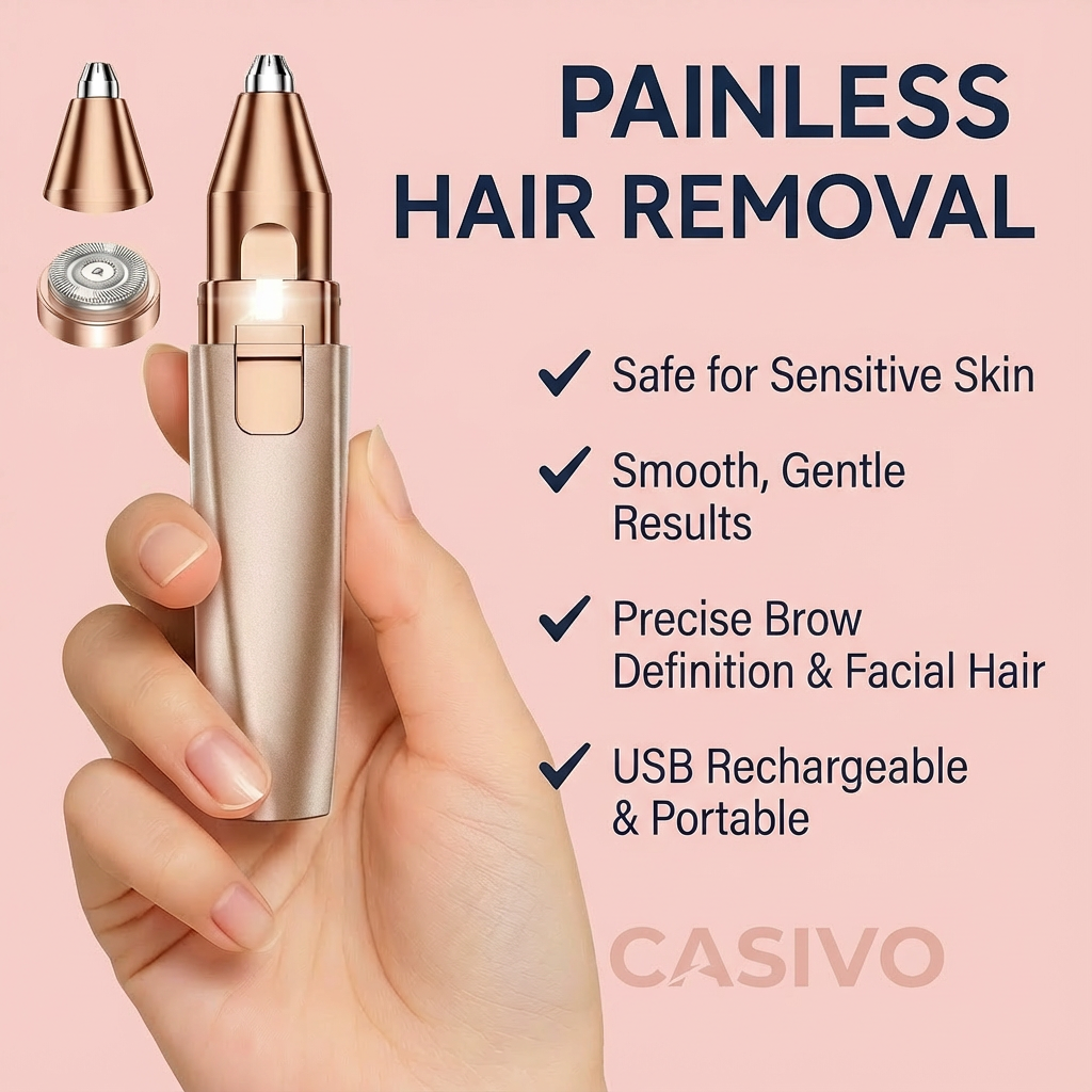 Electric Facial Hair Remover & Eyebrow Trimmer, Rechargeable with LED Light