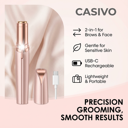 Electric Facial Hair Remover & Eyebrow Trimmer, Rechargeable with LED Light