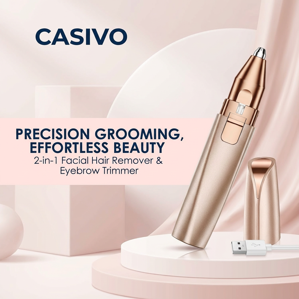 Electric Facial Hair Remover & Eyebrow Trimmer, Rechargeable with LED Light
