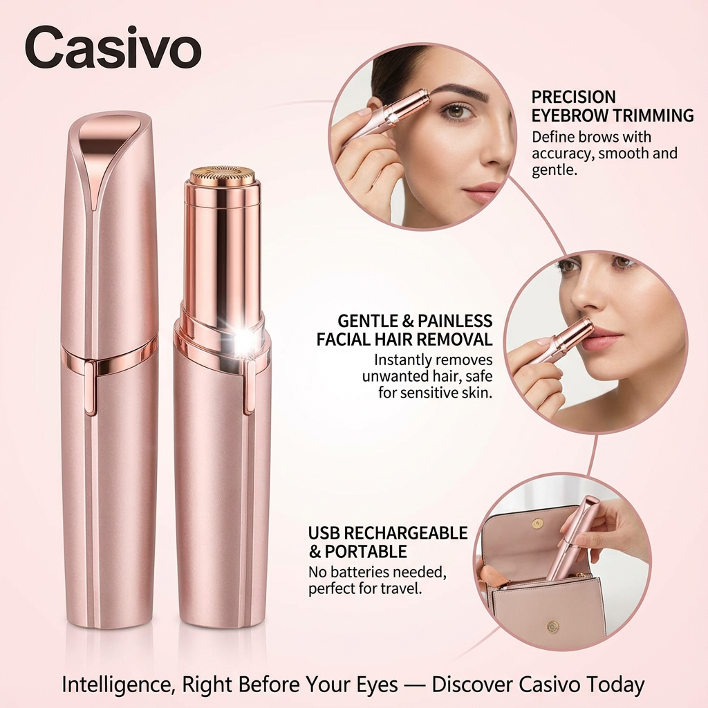 Electric Facial Hair Remover & Eyebrow Trimmer, Rechargeable with LED Light