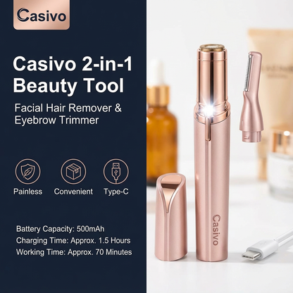 Electric Facial Hair Remover & Eyebrow Trimmer, Rechargeable with LED Light