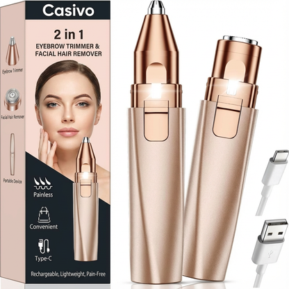 Electric Facial Hair Remover & Eyebrow Trimmer, Rechargeable with LED Light